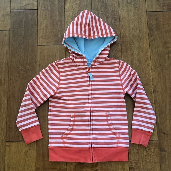 Mini Boden Zipper Hoodie Pink Red Striped Jacket Size 5-6 Y - Picture 2 of 11